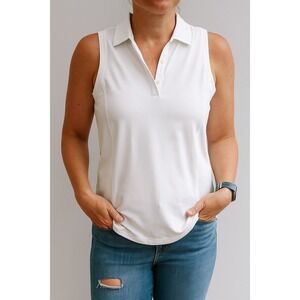Athleta Sleeveless Collared Polo Shirt XS White Performance Golf Tennis Athletic